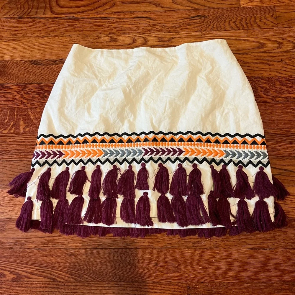 Tularosa Millie Ivory Mini Skirt with Purple Tassel Trim size Medium - Picture 3 of 7